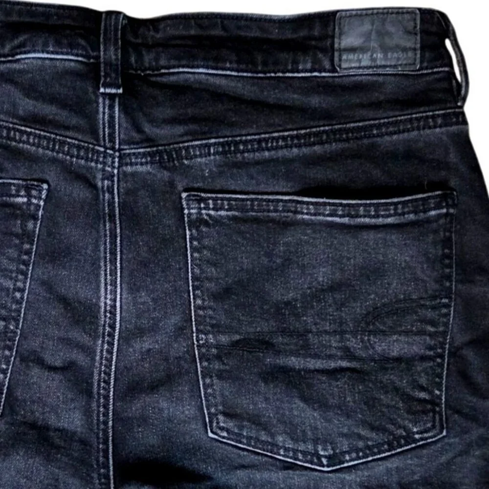 American Eagle Black Cut Off High Rise Stretch Denim Jean Shorts Women's Size 12 - Picture 4 of 7